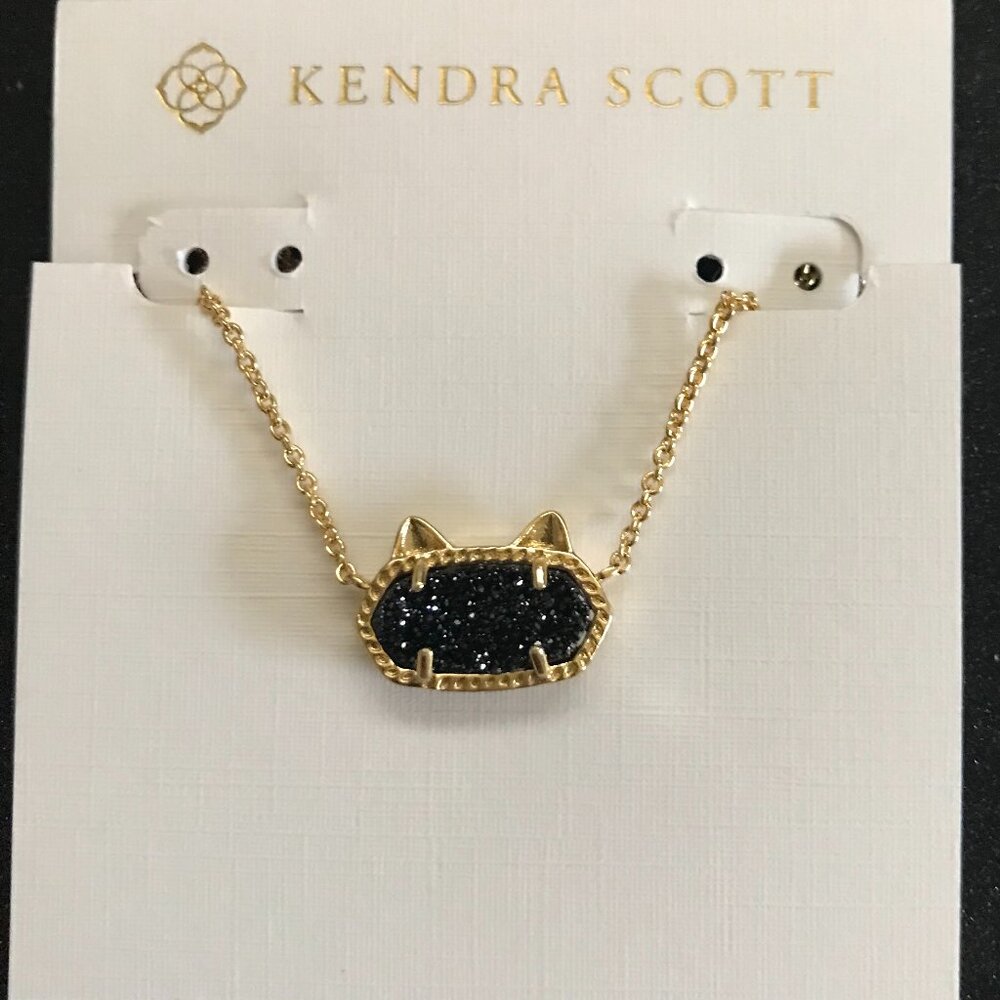 Kendra Scott Cat Gold Tone Short Pendant Necklace in Black Drusy